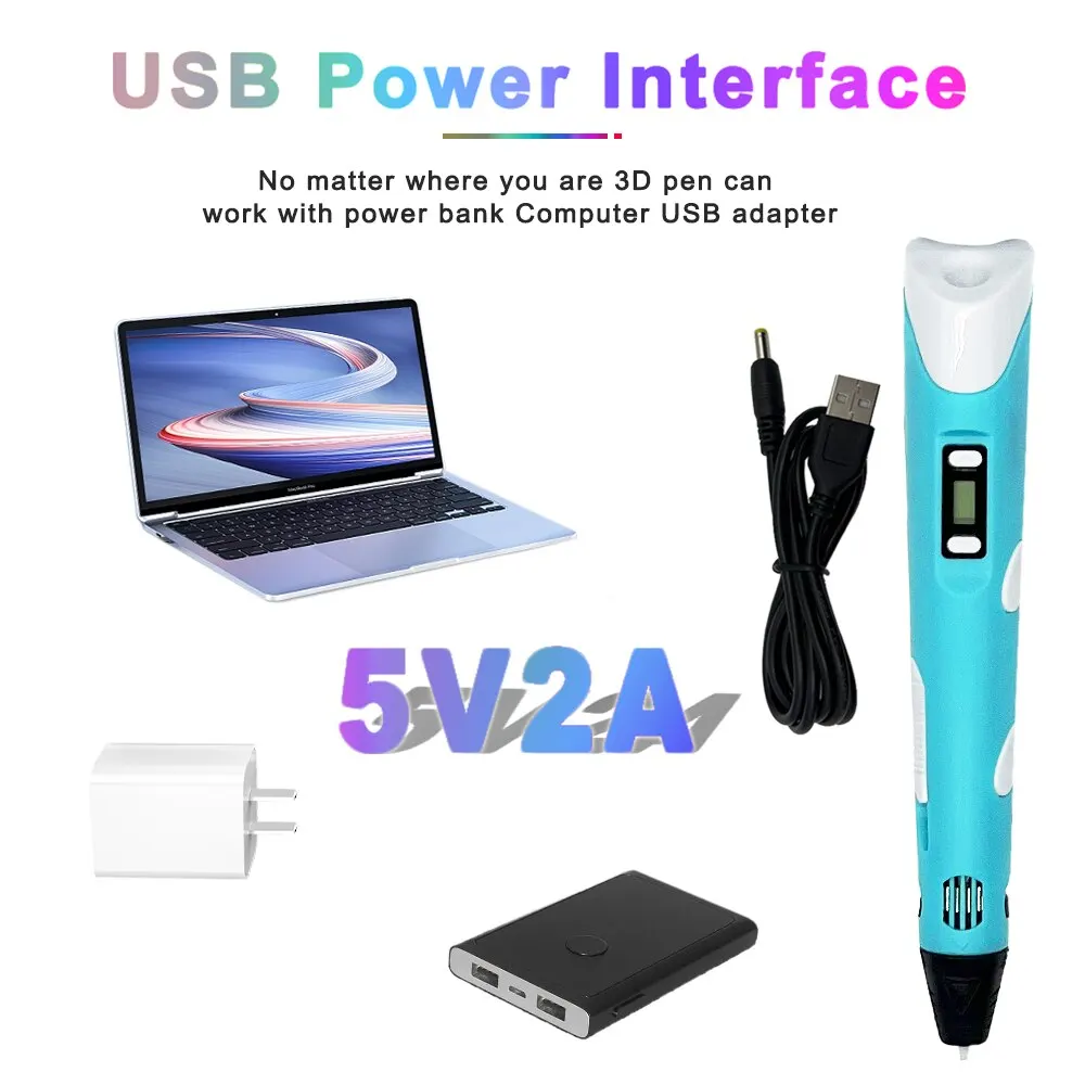 Lapiz de impresión 3D USB, filamento PLA de 9M, grafiti tridimensional, juguetes, herramientas de arte para niños, regalo de cumpleaños y día de Navidad - Image 6